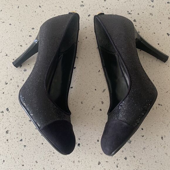 Monet Women’s Black Shimmery Glamorous Heels Pumps Size 6 - Picture 4 of 12